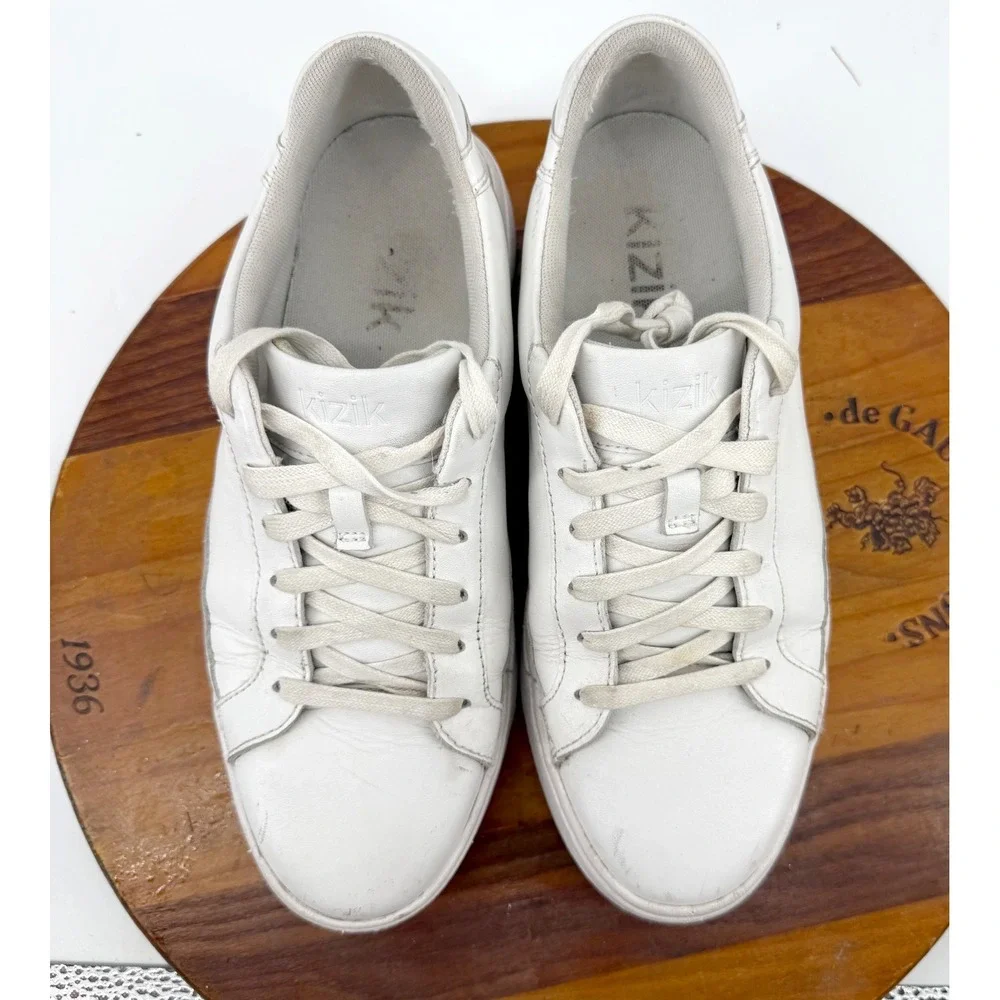 Kizik Vegas Sneakers Leather Hands Free Mens 8 W Womens 9.5 White Wide Low Top